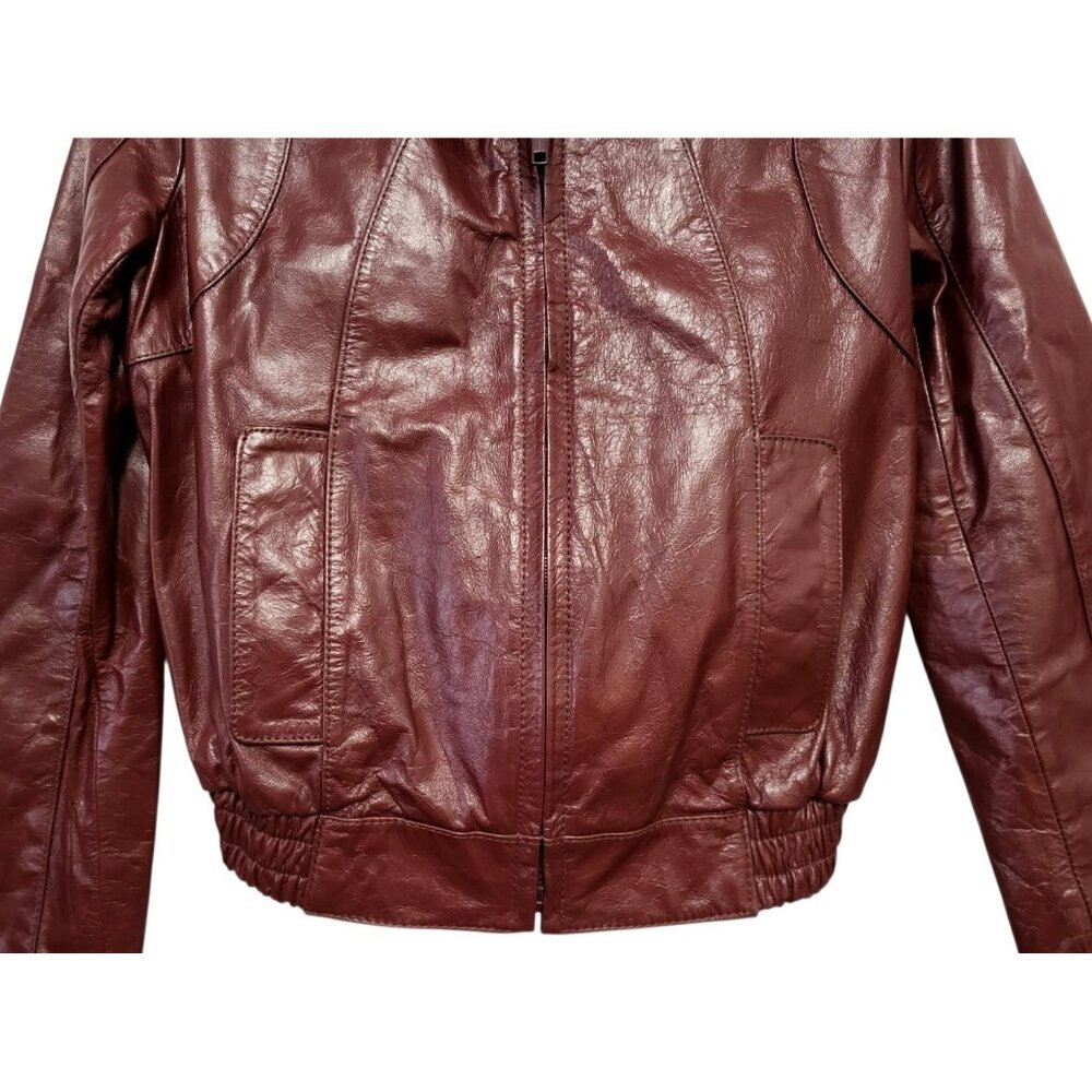 Vintage 80s Oxblood Leather Bomber Jacket Cropped Moto Wilsons - Picture 4 of 16